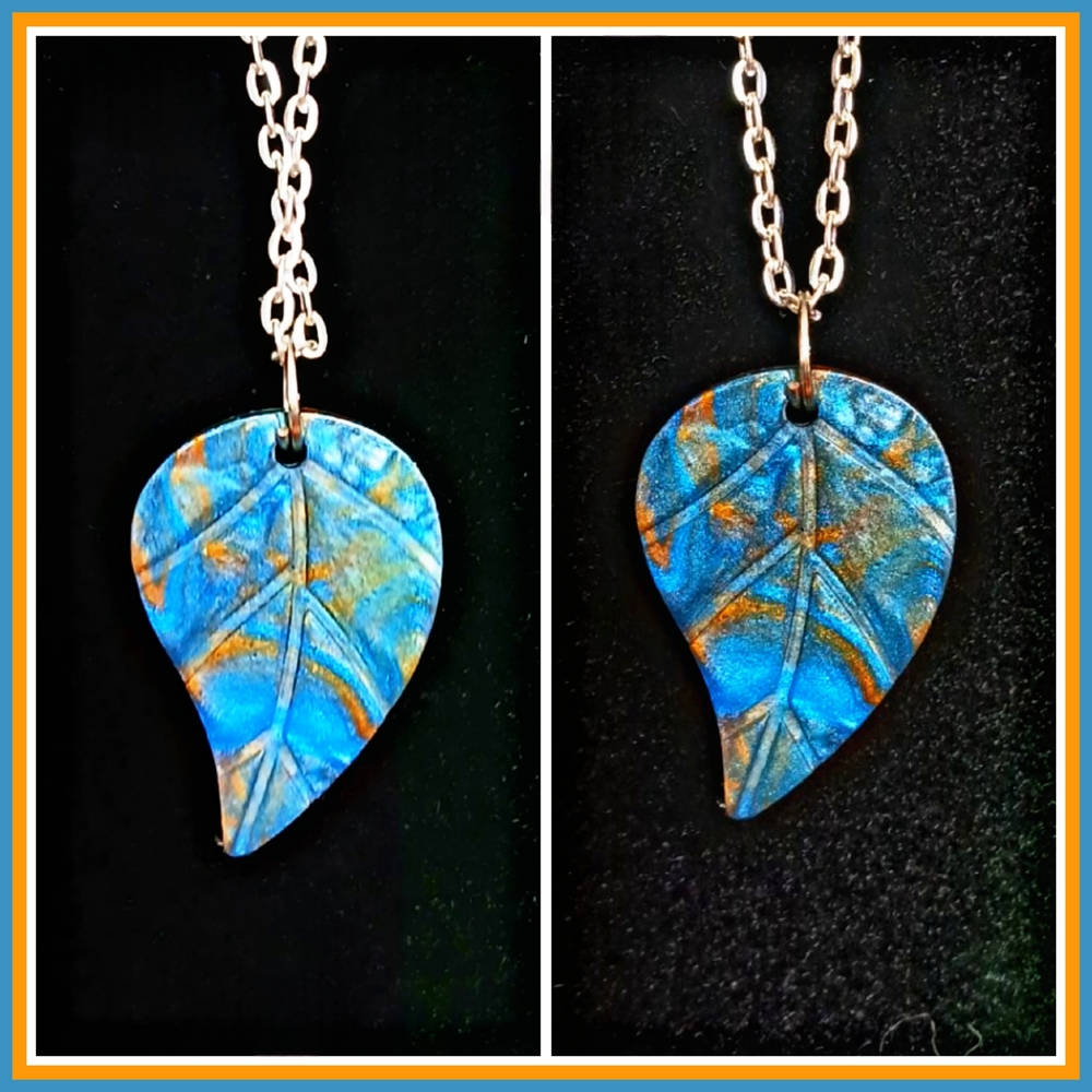 Blue and Gold Leaf Pendant Necklace